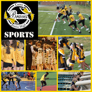 Graphic with Carey Logo and pictures of students competing in various sports.
